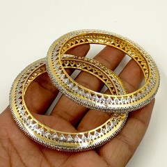 South Indian Style CZ Bangle Set, 22K Gold Plated, Elegant Handmade Bridal Set