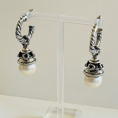 Regal Cuff Earrings VTG Dangle Silver Plated Pearl Cabochon Hoop pierced 90s