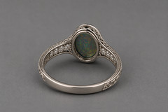 Natural Ethiopian Black Opal Ring 6×8 mm 925 Sterling Silver Vintage Oval Cab