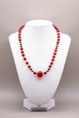 Vintage Carnelian Agate Beaded Necklace Carved Focal Art Deco Revival 17”