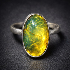 Finest Natural Clear Ocean Green Amber .925 Sterling Silver Ring #6 free resize