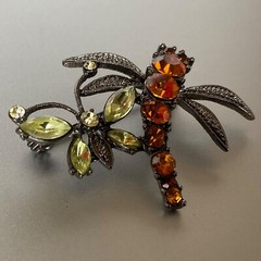 Vintage Jewelry Floral Dragonfly Butterfly Pin Lot Metal Enamel & Rhinestones