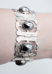 Vintage Mexican Sterling Silver Hematite Panel Link Statement Bracelet 925 53 gr