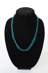 Beaded Necklace Dark Blue Green 23″ 23 in 6 Strand Small Tiny Seed Bead Handmade