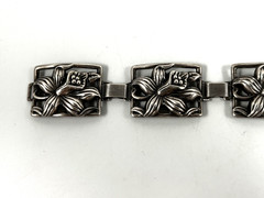 DANECRAFT STERLING SILVER LILY FLORAL PANEL VINTAGE BRACELET 7in