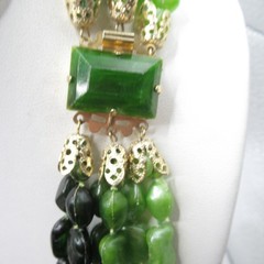 Three Shade Multi-strand Beaded Necklace Greens Black Hong Kong Vintage