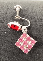 Vintage Pink And Red Rhinestone 16” Necklace Set With Earrings