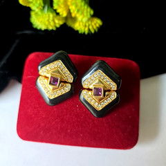 Vintage Swarovski Swan Mark Gold Tone Hinged Pierced Earrings
