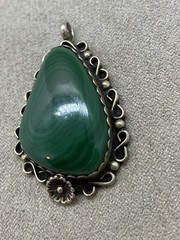 Vintage N.A. DW SIGNED Malachite Sterling Silver Pendant