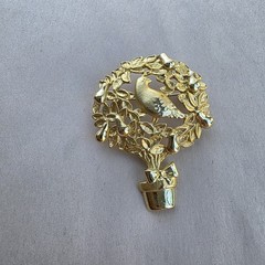 Vintage Brooch 2 Piece Lot Pin Pewter Gold Plated Flower Bird Bouquet Signed