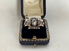 Antique Rare 14k Georgian Rose gold Large Retro Rose Cut Diamond Ring, Sz 7.5