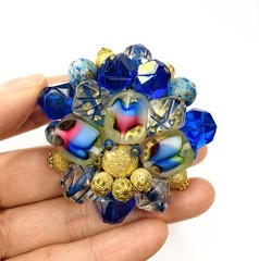 Gorgeous Vintage Made In Germany Art Glass Colorful Beads Cluster Brooch Pin