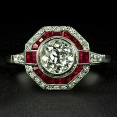 3.8Ct Art Deco Style Lab Created Diamond Ruby Engagement 14K White Gold FN Ring