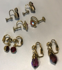 Vintage Gold Tone Rhinestone Clip Screw Back Earrings Lot of 4 Pair