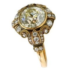 4CT Vintage Old Mine Round Bezel Lab Created Diamond Ring 14K Yellow Gold Finish