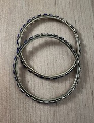 Vintage Blue Trade Bead Bangle Bracelets Brass/Gold-Tone Metal