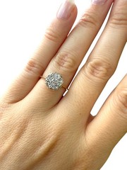 1950s Vintage 10K Gold Diamond Illusion Cluster Ring Flower Motif Size 5.25