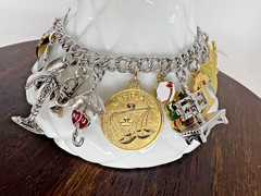 Vintage Charm Bracelet 1980s Style with 18 charms. 6.5″ 45.8 grams Sterling, GF
