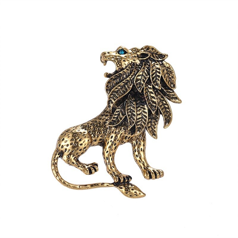 New Arrival Antique Gold Color Lion Brooch Pins For Men Suit Dress Accessories