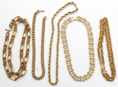 Vintage to Now Lot of 5 Gold tone Necklaces – 2 signed – 1 Monet, 1 Other