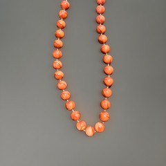 Vintage 50’s-60’s Hong Kong Mqrbled Orange Salmon Color Bead Necklace 28 Inches