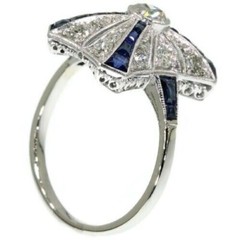 Art Deco 2Ct Sapphire & Lab Created Diamond Birthday 14K White Gold Filled Ring