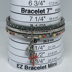 Lucky Brand 3 Silver Tone Bangles Set Etched Jeweled Hammered Bracelets Charm