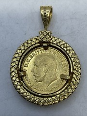 1911 GREAT BRITAIN KING GEORGE GOLD COIN in 21K Frame & Lock CUSTOMIZED CHARM