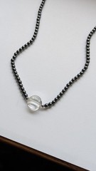 Vintage 925 Sterling Silver Hematite Bead & Glass Necklace Sz 17