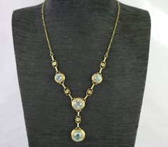 Antique Edwardian 14K Gold Round Vivid Blue Zircons with Seed Pearls Necklace