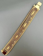 Vintage Mesh Bracelet Gold Tone Blue Cabochon Filigree 6.75”