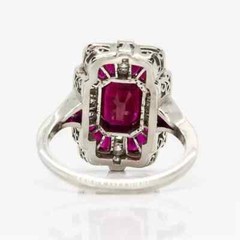 5Ct Vintage Art Deco Style Simulated Ruby Engagement 14K White Gold Finish Ring