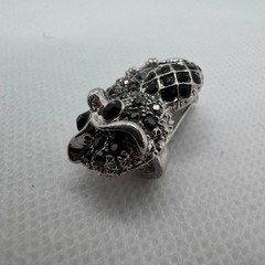 Vintage Black Crystal Owl Brooch Silver Tone Owl Pin Gift for Her