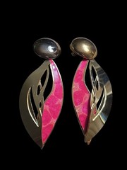 Vintage Edward Berebi Goldtone & Pink Long Pierced Earrings