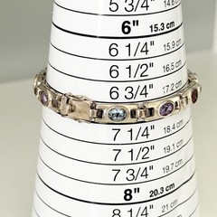 Vintage 925 Sterling Silver Genuine Multi Gemstone Tennis Bar Link Bracelet 7″