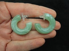 Vintage Marbleized Lucite Faux Jade Hoop Pierced Earrings