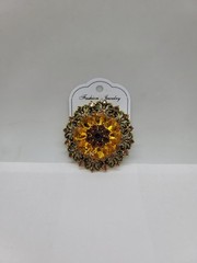 Vintage Style Filigree Amber & Brown Crystal Flower Brooch Gold Tone Rhinestone
