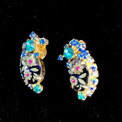 Vtg D&E Juliana BOOK PIECE Montana Blue Etched Bracelet & Earring Set
