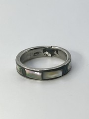 Vintage Stainless Steel 8mm Abalone Shell Inlay Wedding Band Ring 0.5” Wide