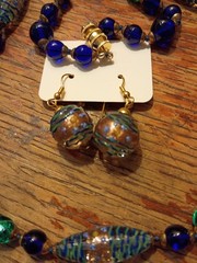 Murano Art Glass Beaded Necklace and Earrings Vintage Set