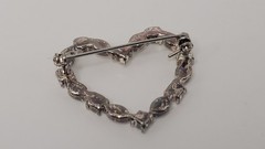 Navette & Round Rhinestones Heart Shaped Brooch Pin Silver Tone