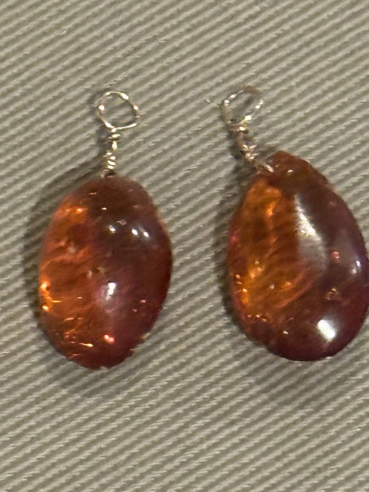 Pair of Vintage Amber Tear Drop 1.25” Pendants – Earrings?