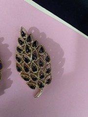 2 Vintage Pins Gerry’s Goldtone Leaves with Purple and Black Accents