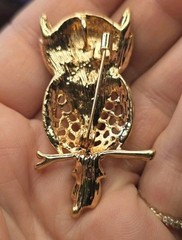 Gorgeous Green And Yellow Rhinestone Owl Brooch Pin
