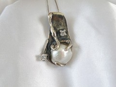 Brutalist Sterling Silver 925 Baroque Pearl Modernist Pendant Necklace