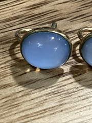 VINTAGE DECO gold Filled W / OVAL BLUE MOONSTONE CABOCHONS SCREWBACK EARRINGS