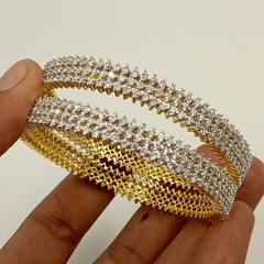 22K Gold Plated Cubic Zirconia Bangle Set Handmade South Indian Ethnic Jewelry