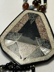 Vintage Inlaid Abalone Necklace Asymmetrical Statement Bold Four Strand