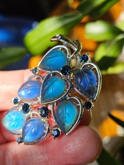 Vintage MCM Lisner Blue Leaf Lucite Rhinestone Brooch Pin Gift for Her STUNNING!