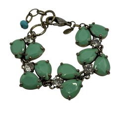 Leslie Danzis Bracelet Pale Green Double Teardrop & Clear Rhinestone Link Chunky